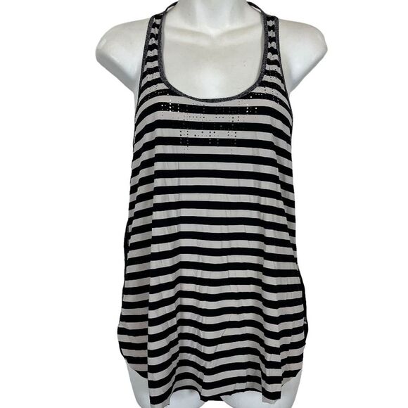 LULULEMON ATHLETICA White Black Racerback Tank Top Shirt Striped Perforated XS - Picture 1 of 16